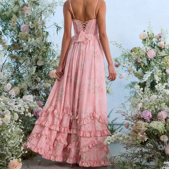 The Carmen Dress in Light Pink Tapestry Rose V Chapman - Picture 2 of 4